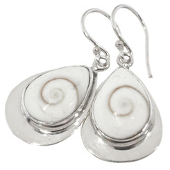 925 Silver Adorable Teardrop Cone Shell Shiwa Eye Sterling Earrings, 0.8"