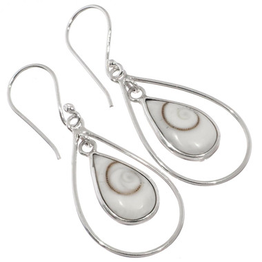 925 Silver Pear Shiwa Eye Sterling In Pear Shape Hoop Drop Earrings, 0.8"