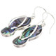 925 Silver Flip Flops Beach Sandals Genuine Paua Abalone Shell Earrings, 0.9"