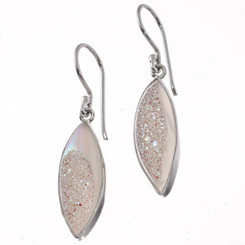 925 Silver White Opal Titanium Druzy Drusy Eye Sterling Drop Earrings, 1"