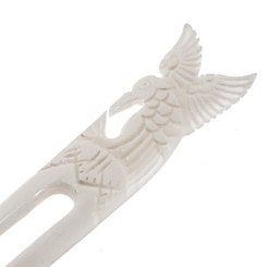 Natural White Bison Bone Hand Carving Bird Hairstick Hair Fork Hairpin, 6.5"