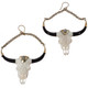 Skull White Bison Bone And Horn Hand Carving Brass Drop Earrings, 2.9"