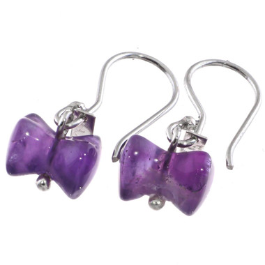 925 Silver Cute Barbell  Purple Amethyst Sterling Earrings, 3/4"