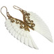 Exquisite Angel Wing White Bison Bone Hand Carving Brass Earrings, 2"