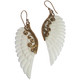 Exquisite Angel Wing White Bison Bone Hand Carving Brass Earrings, 2"
