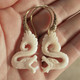 Dragon White Bison Bone Double Sided Hand Carving Brass Earrings, 2.3"