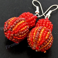 1 5/16" Glass Seed Beads Brown Red French Wires Earrings