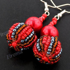 1 5/16" Glass Seed Beads Faux Pearl Brown Red French Wires Earrings