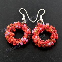 1" Glass Seed Beads Gold Red French Wires Earrings