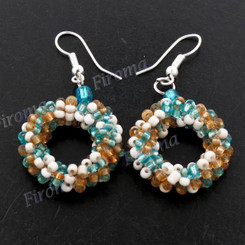 1" Glass Seed Beads Beige Aqua French Wires Earrings