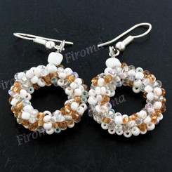 1" Glass Seed Beads Silver White French Wires Earrings