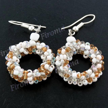 1" Glass Seed Beads Silver White French Wires Earrings