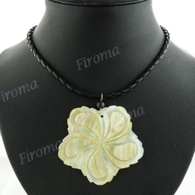 Leather Goldlip Mother Of Pearl Flower Shell Lobster 18" Black Necklace