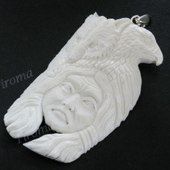 3" 925 Silver Buffalo Bone Indian Eagle Wolf Pendant