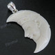 1 15/16" 925 Silver Buffalo Bone Carving Pharao Moon Pendant