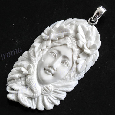 2 5/8" 925 Silver Buffalo Bone Flower Goddess Pendant