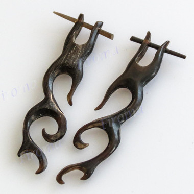 2 1/16" Buffalo Horn Carving Tribal Post Earrings