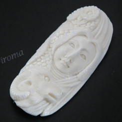 Cabochon Buffalo Bone Undrilled Indian Owl Ram 2 9/16"(65mm) 14gr(70cts)