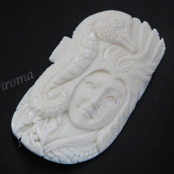 Cabochon Buffalo Bone Undrilled Sea Horse Goddess 2 9/16"(65mm) 15gr(75cts)