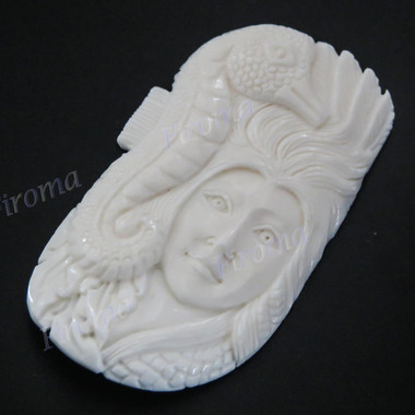 Cabochon Buffalo Bone Undrilled Sea Horse Goddess 2 9/16"(65mm) 15gr(75cts)