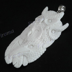3 1/16" 925 Silver Buffalo Bone Eagle Owl Pendant