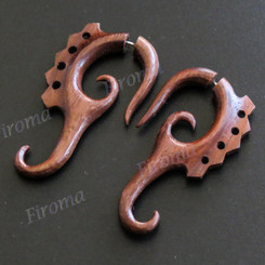 2 1/16" Natural Wood Fake Gauge Post Earrings