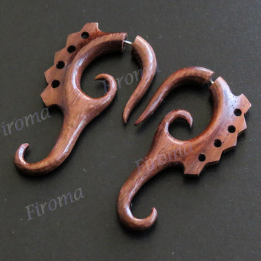 2 1/16" Natural Wood Fake Gauge Post Earrings