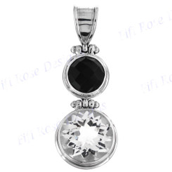 1 11/16" 925 Silver Onyx White Quartz Pendant