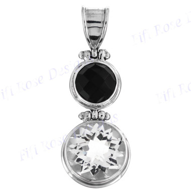 1 11/16" 925 Silver Onyx White Quartz Pendant