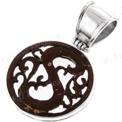 2" 925 Silver Coconut Shell Carved Pendant