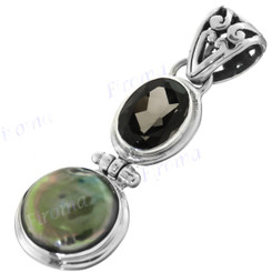 1 3/8" 925 Silver Smokey Quartz Biwa Pendant