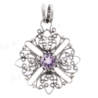 1 9/16" 925 Silver Amethyst Pendant