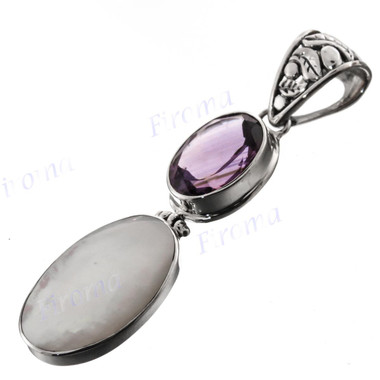 2 5/16" 925 Silver Amethyst Mother Of Pearl Shell Pendant
