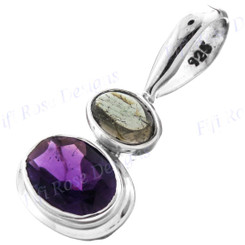 7/8" 925 Silver Tourmaline Amethyst Pendant