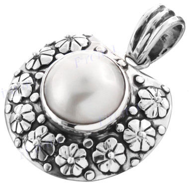1 9/16" 925 Silver White Mabe Pearl Pendant