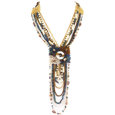 Mother Of Pearl Seed Beads 22" Peacock Bronze Necklace Bead