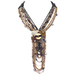Mother Of Pearl Seed Beads 22" Bronze Black Necklace Bead