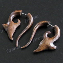 1 9/16" Natural Wood Fake Gauge Post Earrings