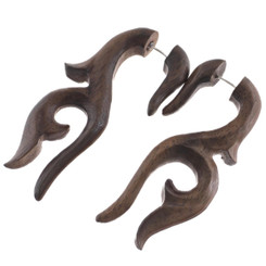 2 5/16" Natural Wood Tribal Plug Earrings