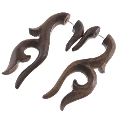 2 5/16" Natural Wood Tribal Plug Earrings