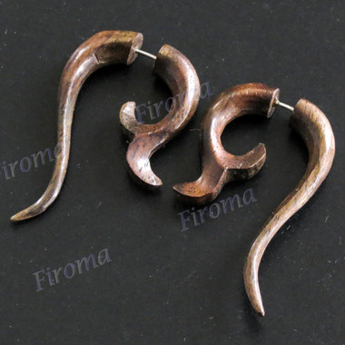 1 7/8" Natural Wood Fake Gauge Post Earrings