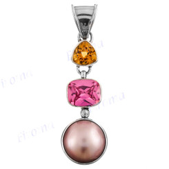 2 1/8" 925 Silver Pink Mabe Pearl Pink Quartz Citrine Pendant