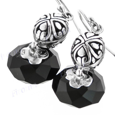 15/16" 925 Silver Onyx French Wires Earrings