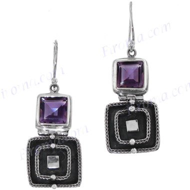 1" 925 Silver Amethyst French Wires Earrings