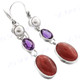 1 3/8" 925 Silver Amethyst Carnelian Freshwater Pearl French Wires Earrings