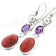 1 3/8" 925 Silver Amethyst Carnelian Freshwater Pearl French Wires Earrings
