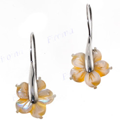 9/16" 925 Silver Gold Mother Of Pearl Flower Shell French Wires Earrings