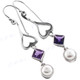 1 3/4" 925 Silver Amethyst Freshwater Pearl French Wires Earrings
