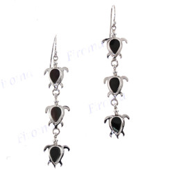 2 3/16" 925 Silver Black Mother Of Pearl Turtle French Wires Earrings