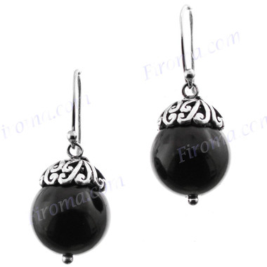3/4" 925 Silver Onyx French Wires Earrings